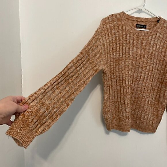 BLANK NYC BLANKNYC Heather Ribbed Crewneck Sweater Tan Brown White Marled Winter - Picture 8 of 14